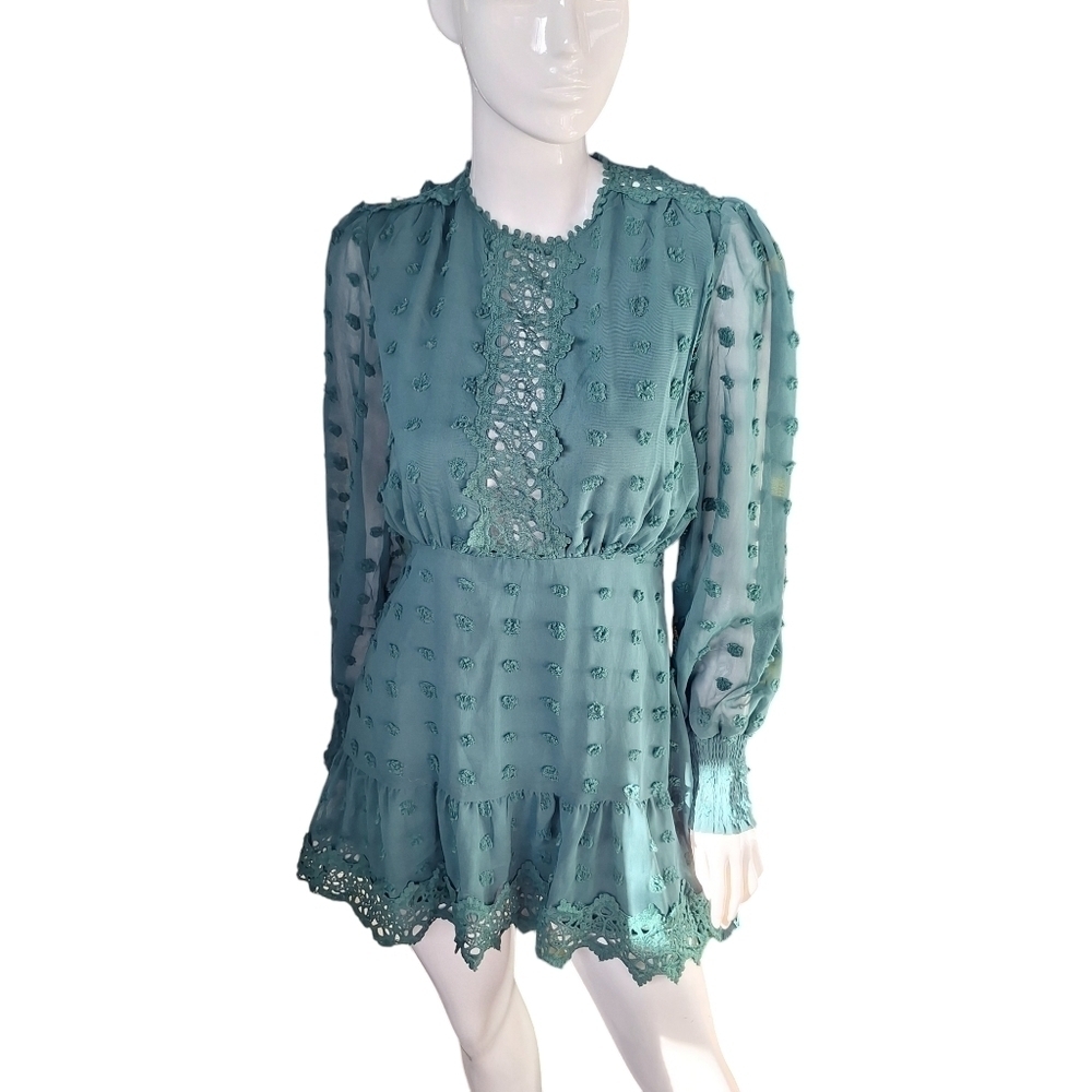 Lulus Lust or Love Emerald Green Embroidered Lace Long Sleeve Dress Small - Picture 4 of 16